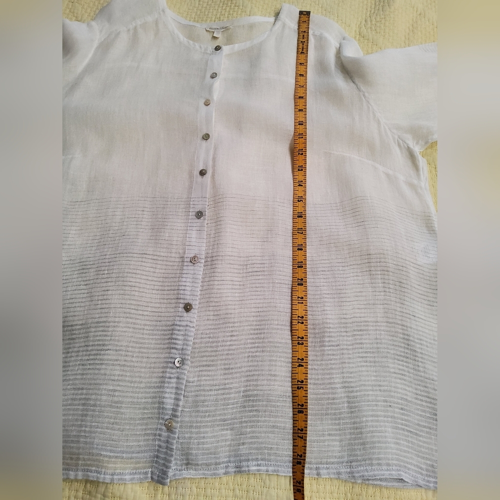 Eileen Fisher Linen White Silver Striped Button-Up Blouse Size 2X - Picture 12 of 12